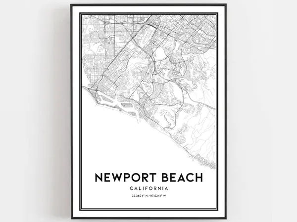 Newport Beach Map Poster Print, City Street Decor