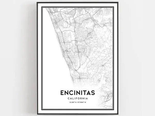 Encinitas Map Poster, City Street Travel Art Print