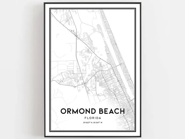 Ormond Beach Map Print, Florida Travel Poster