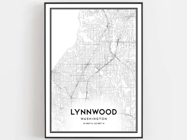Lynnwood Map Poster, Washington Street Decor