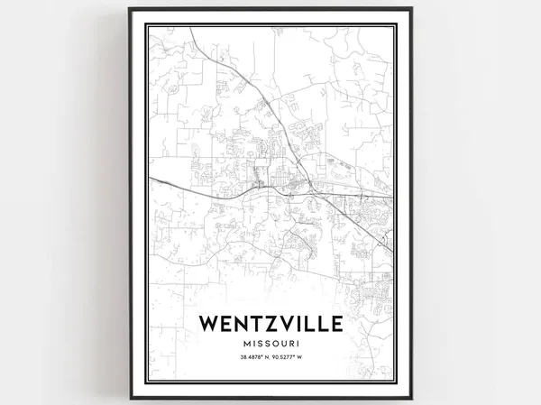 Wentzville Map Poster Print, Missouri Street Decor