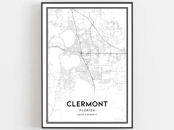 Clermont Map Print Poster, Florida Street Decor