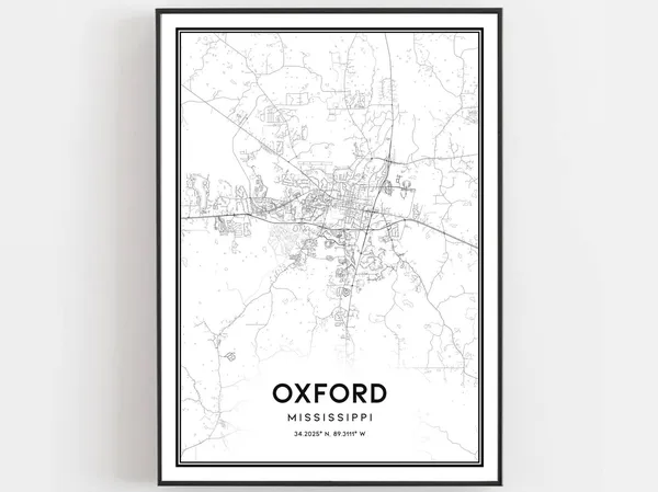Oxford Map Print, Mississippi Street Decor