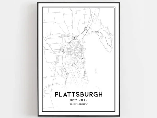 Plattsburgh Map Print Poster, New York Travel Map