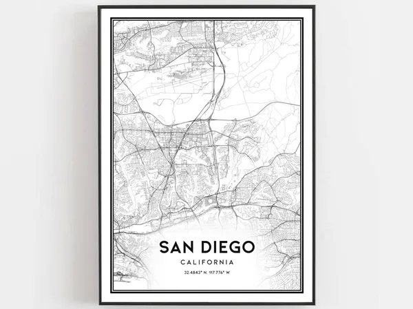 San Diego Map Poster, City Street Decor
