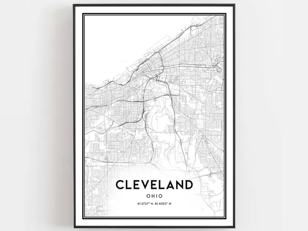 Cleveland Map Print Poster, Ohio Street Decor