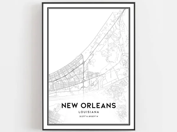 New Orleans Map Print, Louisiana Travel Poster