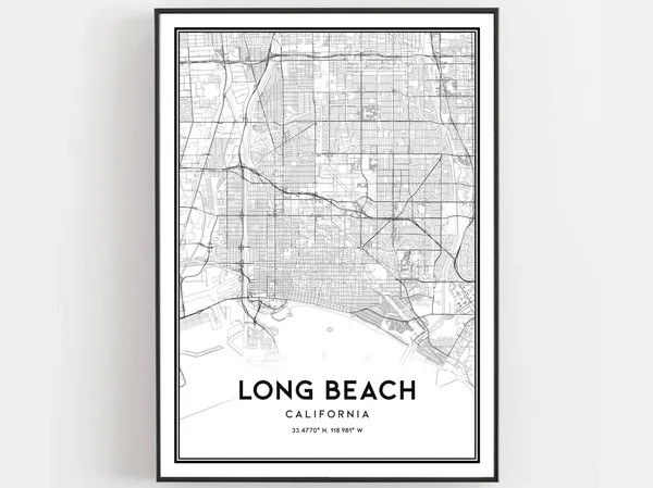 Long Beach Map Poster Print, City Street Decor
