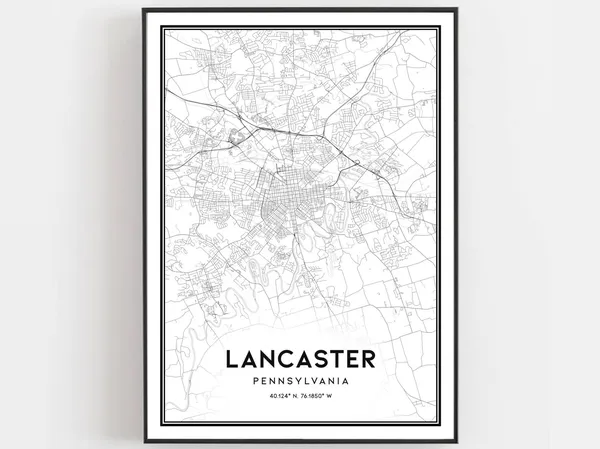 Lancaster Map Poster Print, Pennsylvania Street Decor