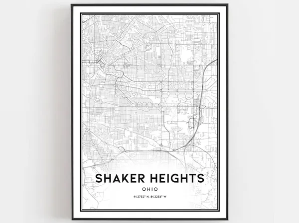 Shaker Heights Map Poster, Ohio Street Decor