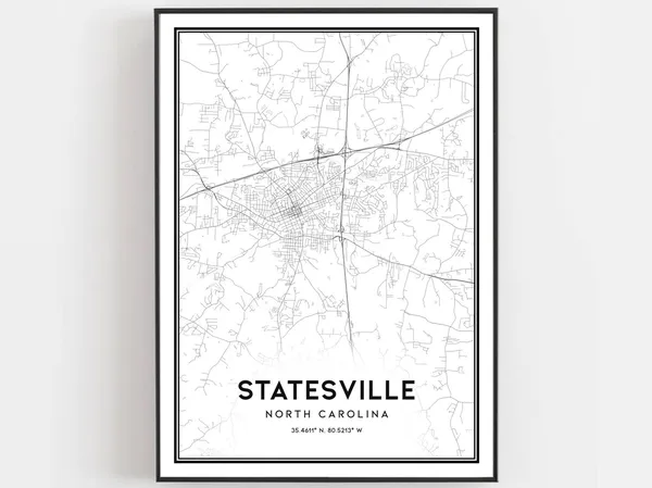 Statesville Map Print, North Carolina Street Decor