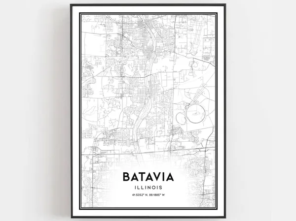Batavia Map Poster, Illinois Street Decor