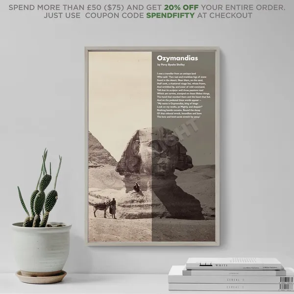 Ozymandias Poem by Percy Bysshe Shelley, Art Print