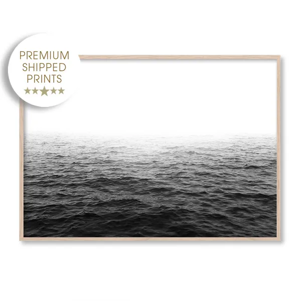 Black and White Ocean Photography, Art Print