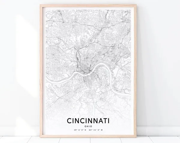 Cincinnati Map Print, Modern Wall Art Poster