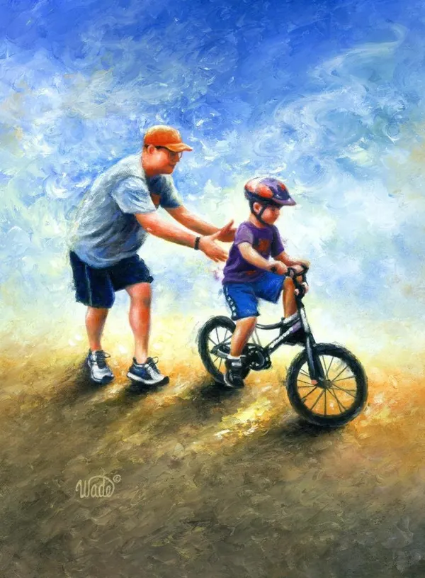 Father Son Bike Ride Art Print, Vickie Wade