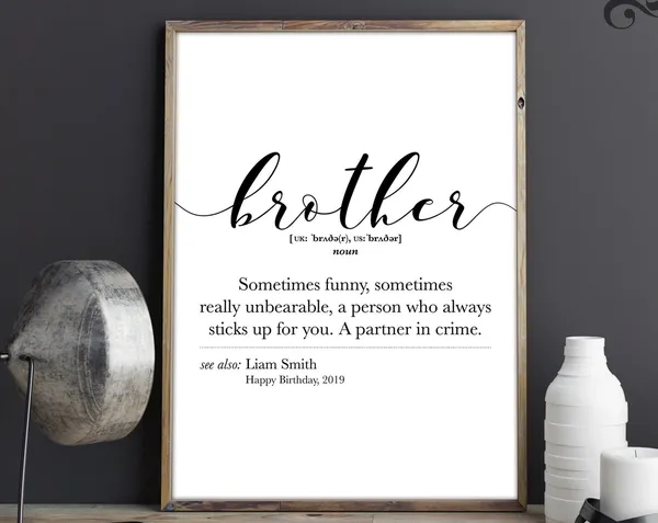 Personalized Brother Definition Art Print, Funny Christmas