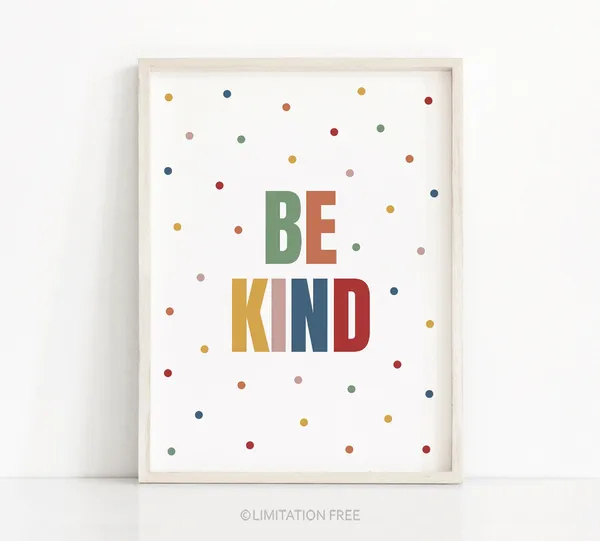 Be Kind Kids Art Print, Colourful Nursery Decor