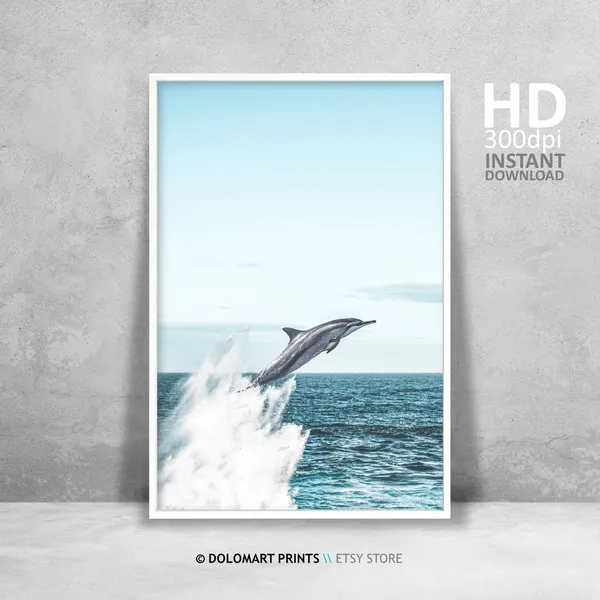 Dolphin Wall Art, Coastal Style Poster Print