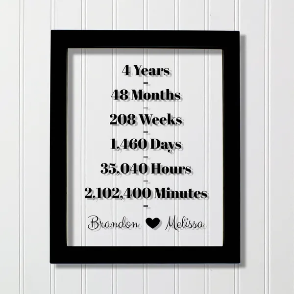 4 Year Anniversary Custom Names Gift, Four Years