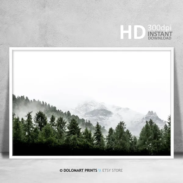 Misty Forest Mountains Landscape Art Print