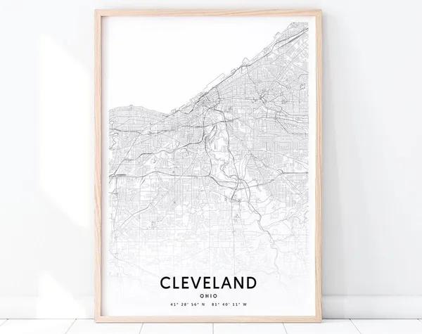 Cleveland Map Print, Ohio USA Modern Poster