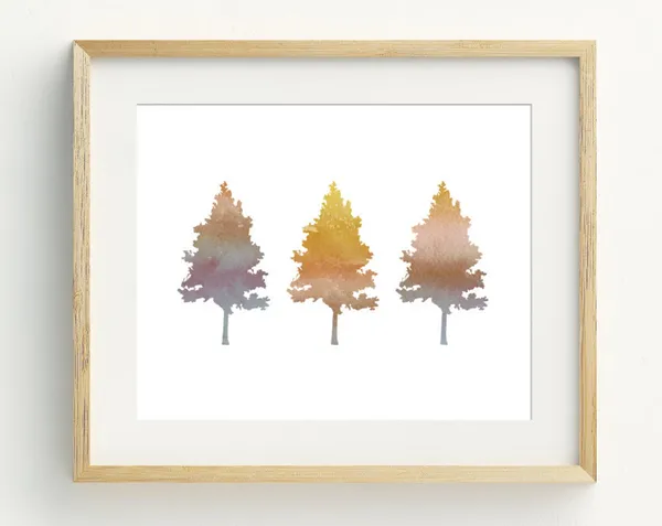 Fall Tree Watercolor Art Print, Minimalist Autumn Decor