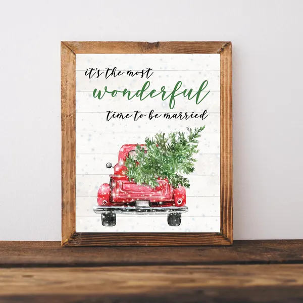 Christmas Wedding Signs, Farmhouse Red Truck Art Print