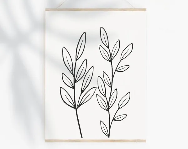 Leaf Wall Print, Minimalist Line Plant Art Print
