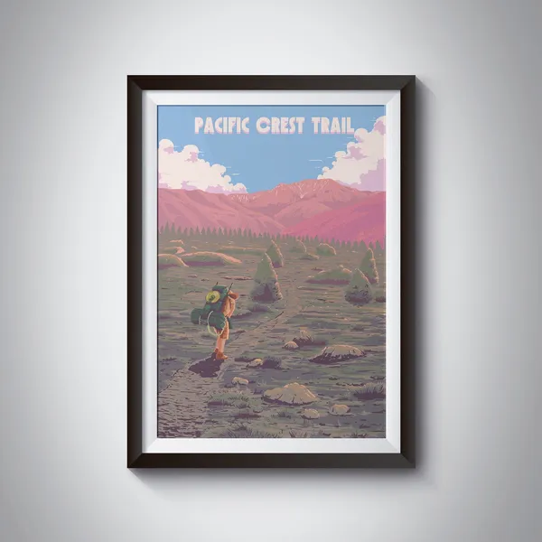Pacific Crest Trail Travel Poster, USA Hike Map
