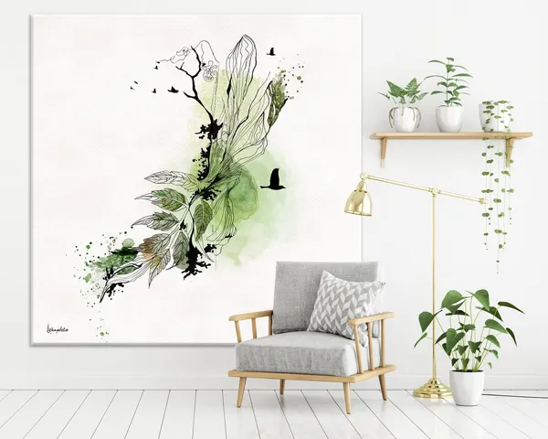 Leaf Watercolor Art Print, Modern Living Room Wall Art