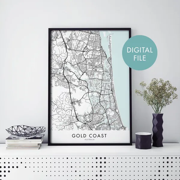 Gold Coast Australia City Map Print, Travel Poster