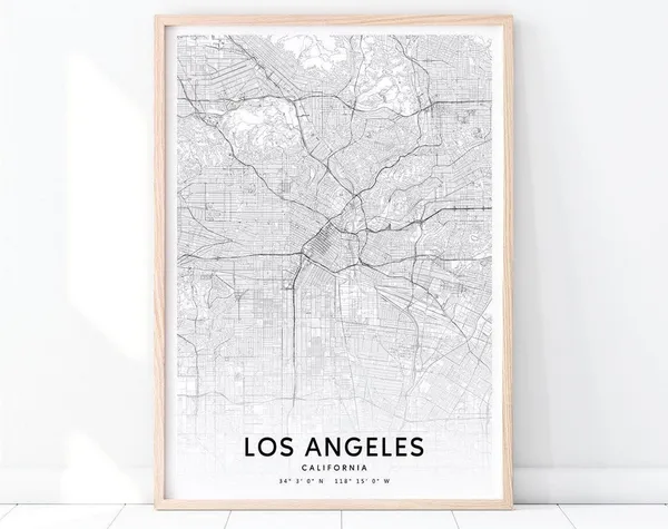 Los Angeles Urban Map Print, Modern City Map Poster