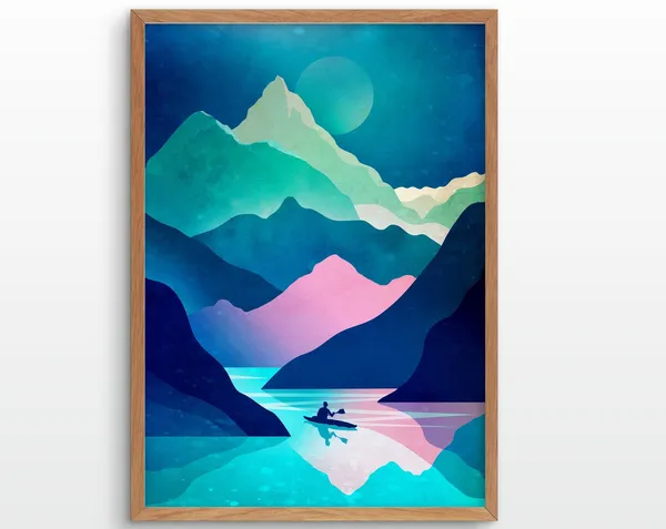Kayaking Lake And Mountains Art Print