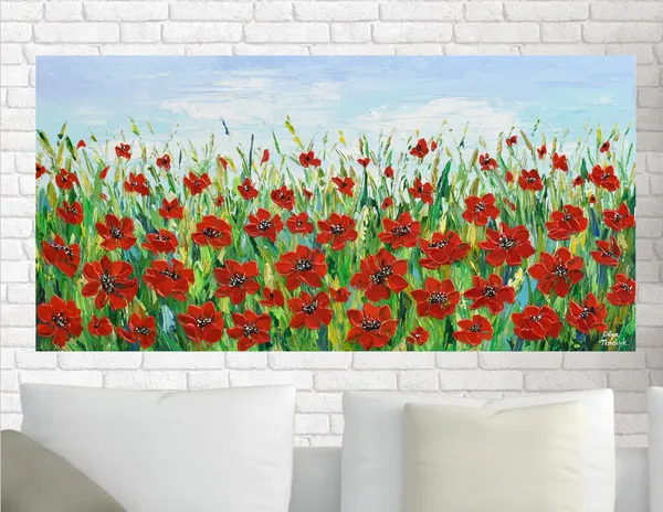 Poppy Field, Impasto Floral Landscape Art Print