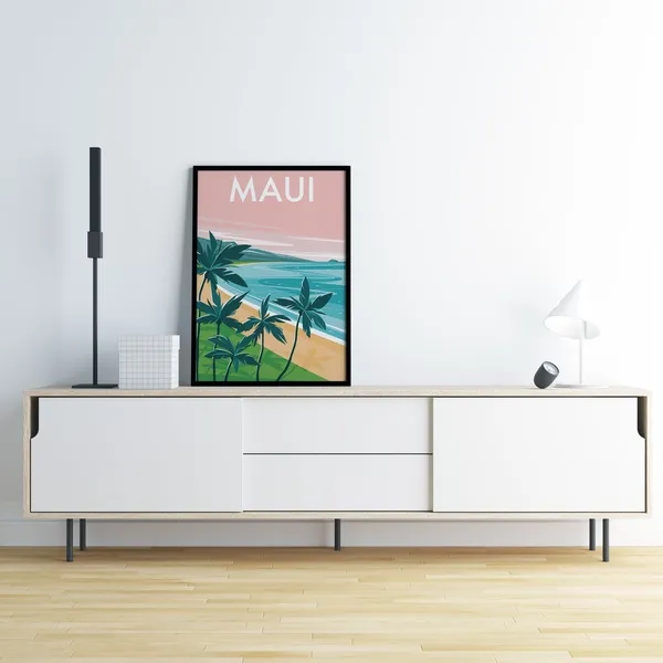 Maui Beach Travel Poster, Hawaii Island Illustration