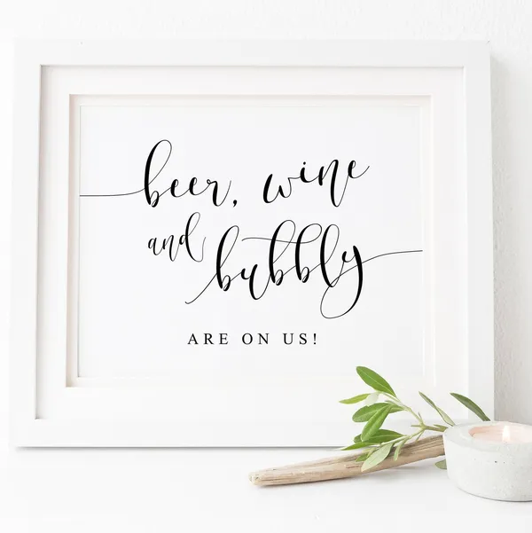 Beer, Wine and Bubbly Wedding Bar Sign Art Print