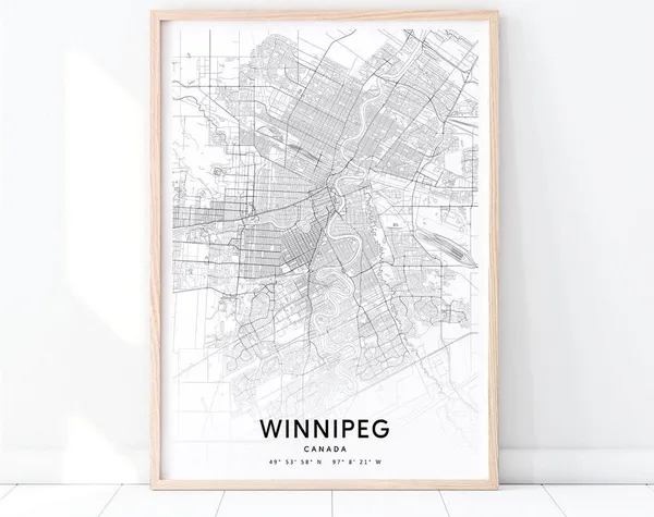 Winnipeg Map Print, Black White Modern Travel Poster