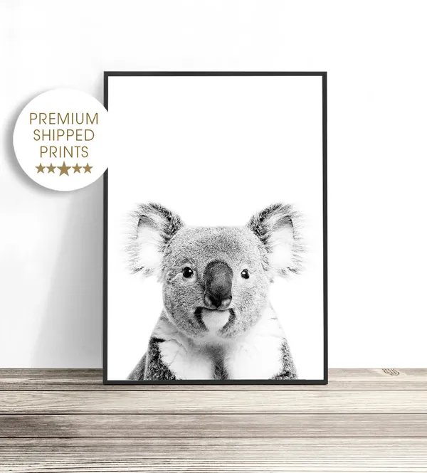 Black and White Koala Art Print, Nursery Decor