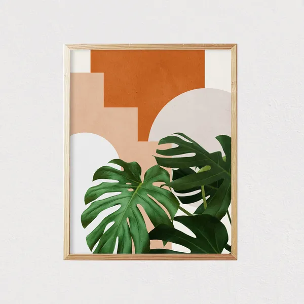 Abstract Shapes, Tropical Leaves Mid-Century Print