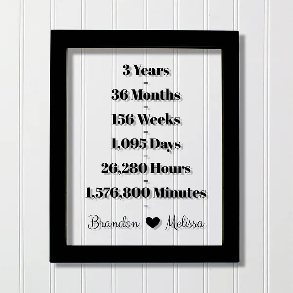 3 Year Anniversary Custom Names Gift Print