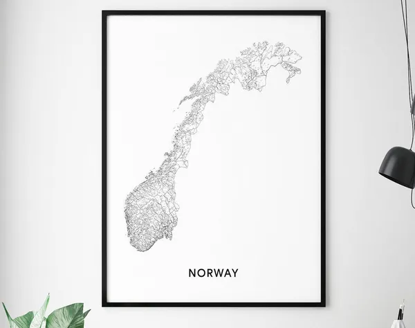 Norway Map Print, Modern Minimalist Poster