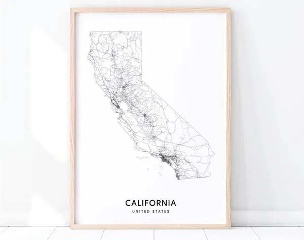 State Road, CA USA Map Poster, Modern Decor