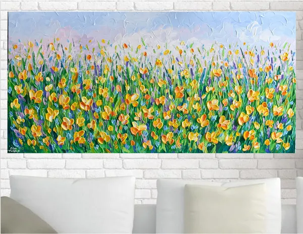 Yellow Wildflower Meadow Impressionist Art Print