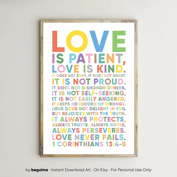 Love Is Patient 1 Corinthians 13:4-8 Scripture Poster