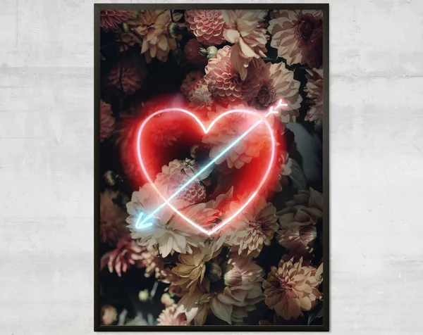 Valentines Neon Heart Floral Art Print