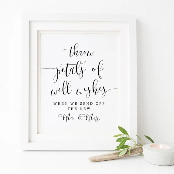 Throw Petals of Well Wishes Wedding Toss Sign