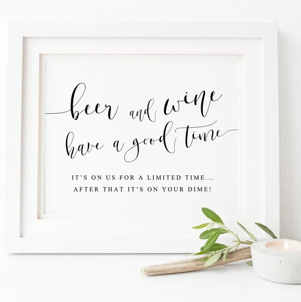 Beer and Wine Wedding Bar Sign, Cheers Poster Print