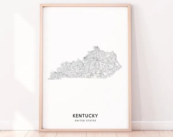 Kentucky Map Print, Modern Office Wall Art