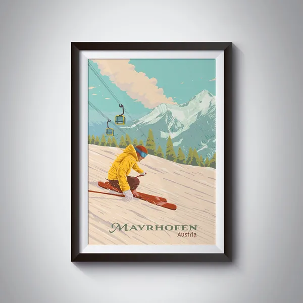 Mayrhofen Vintage Ski Resort Travel Poster